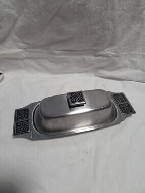 Vintage Rogers INSILCO Fashion Stainless Steel Butter Dish w/ Lid MCM